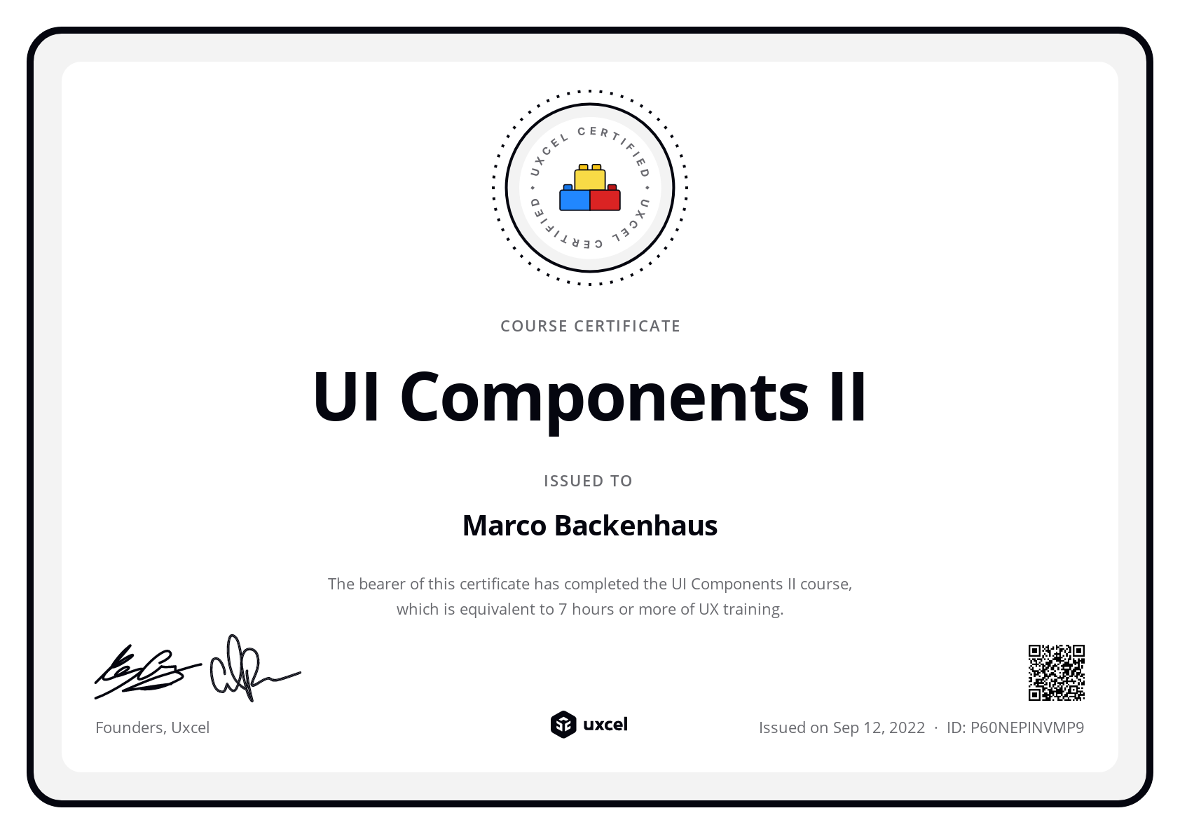 Marco Backenhaus's certificate